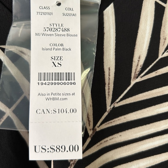 WHBM Beautiful Palm Print in black and white. Size XS - Picture 5 of 5